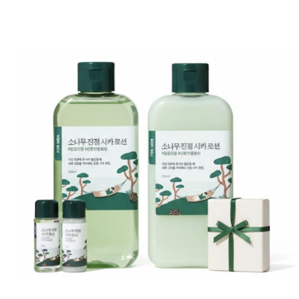 FOR MEN 松の木 鎮静 シカ 2種 セット (トナー 200ml + ローション 200ml) 라운드랩 포 맨 소나무 진정 시카 토너 + 로션 세트, 1세트