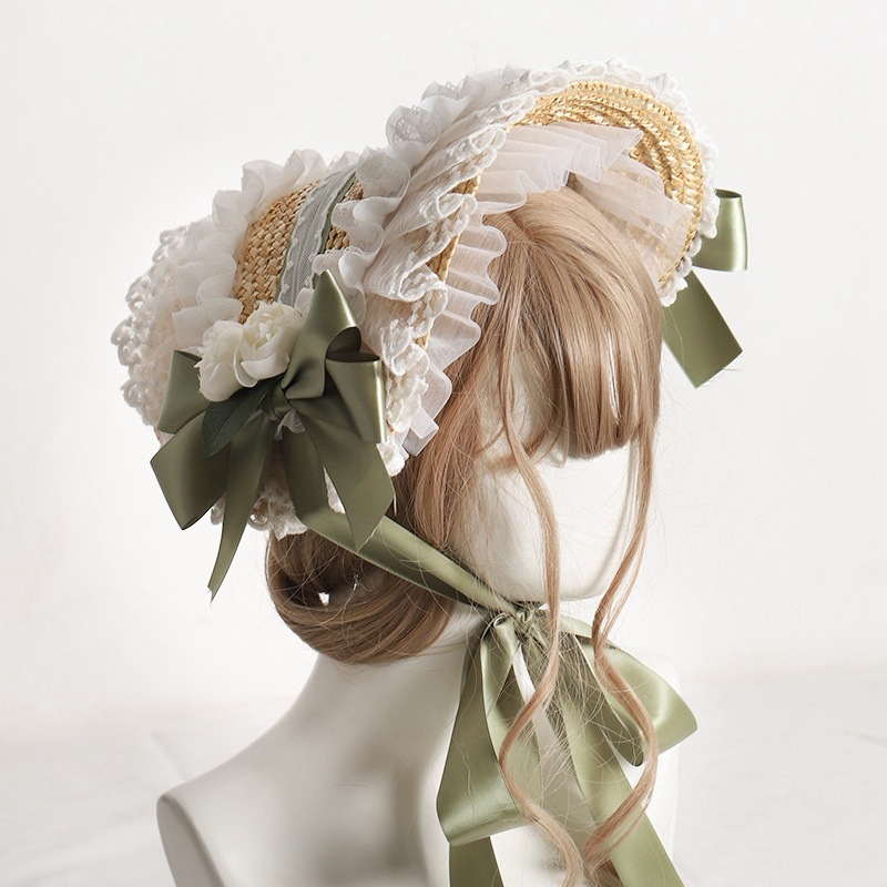 ロリータ帽子 ハンドメイド ボンネット マルチカラー メモリー Bnt オリジナルデザイン 牧歌風 ロリータ 麦わら帽子 レディース 夏