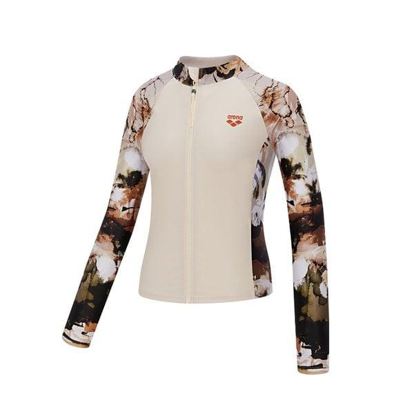 女性用ビーチネオ保護スリムフィットジップアップラッシュガード水着(A6BL1PQ04)BRW