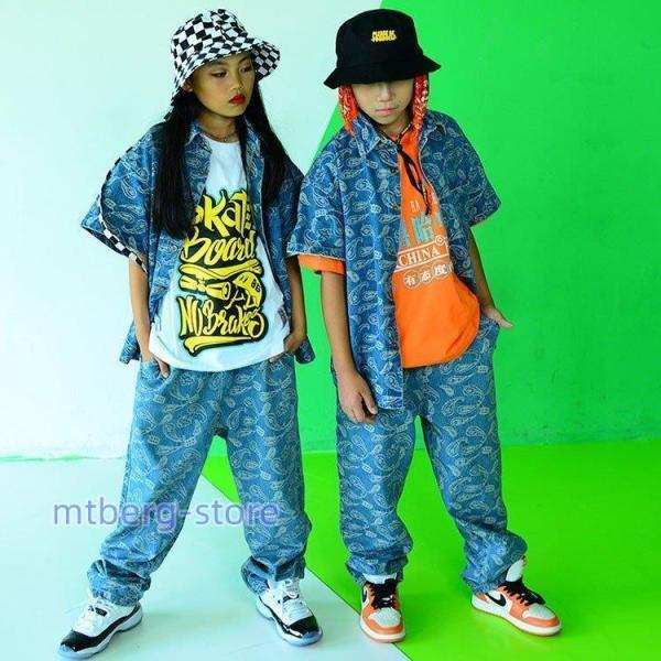 2025年最新設計キッズダンス衣装 ヒップホップ セットアップ HIPHOP 子供 チア tシャツ ダンス トップス パンツ ズボン デニム 男の子 女の子 ステージ衣装 練習着 かっこいい