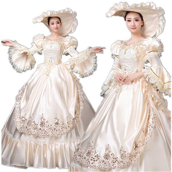 豪華ロングドレス ステージ 衣装としても最適 人気お姫様ドレス 公爵夫人 貴族服 舞台ステージ演劇 中世 カラードレス 着丈&サイズ指定可
