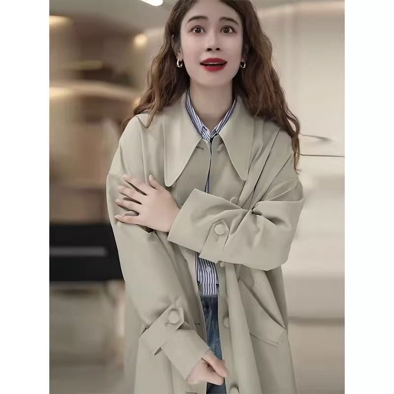 英国スタイルのハイエンドウインドブレーカージャケット女性のための 2025 春と秋の新しいカジュアルなルーズな気質多目的ミドル丈コート