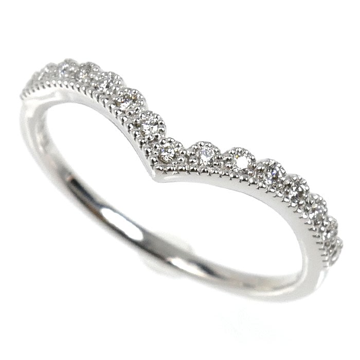 STAR JEWELRY スタージュエリー K18WG ホワイトゴールド ミルグレイン リング・指輪 ダイヤモンド0.07ct 11号 1.9g レディース 中古 美品