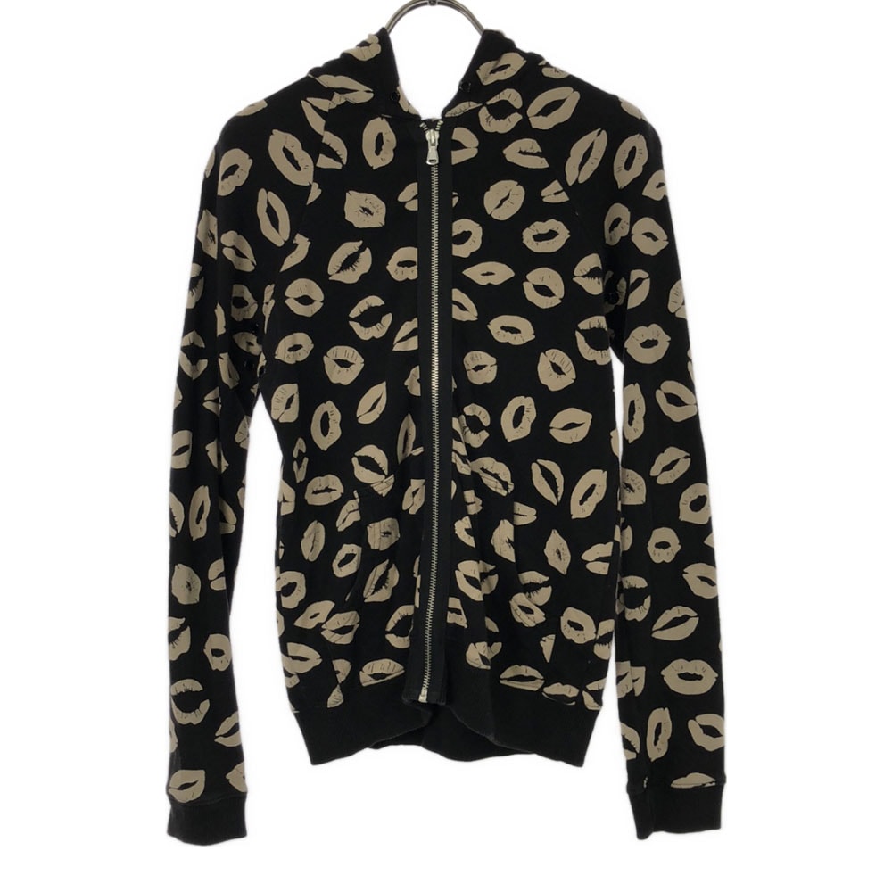 総柄 長袖 スウェット ジップパーカー XS ブラック レディース