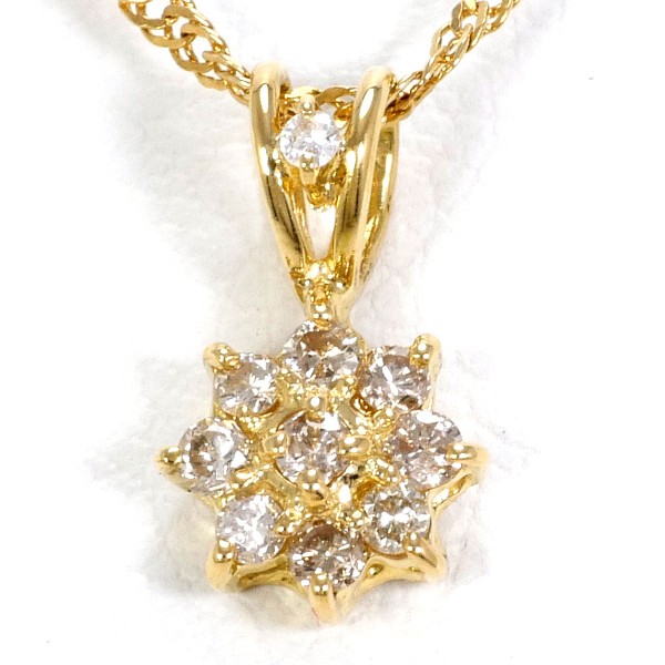 K18 18金 YG イエローゴールド ネックレス ダイヤ 約41cm ジュエリー 中古