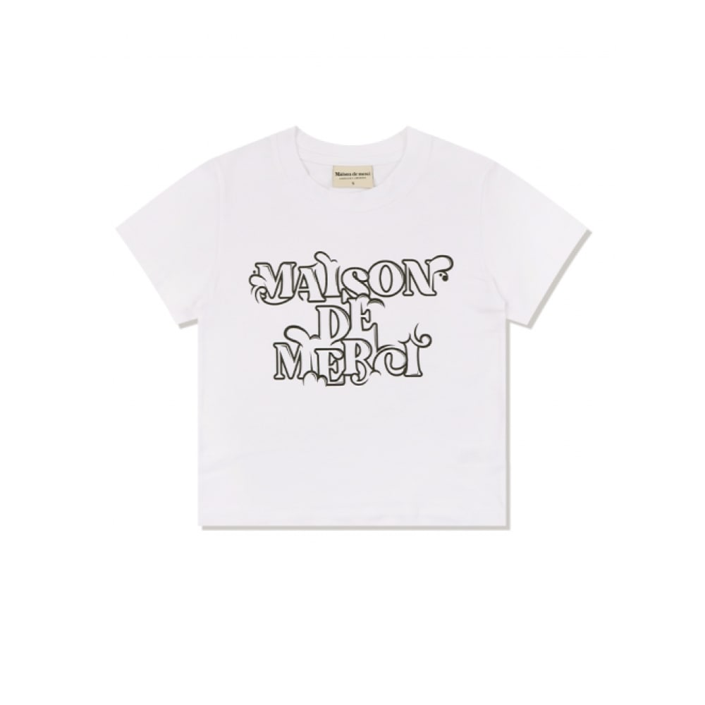 ファビュラスアーカイブ女性用クロップドスパンロマンティックロゴショートスリーブ Tシャツホワイト (FCE2TS203W)