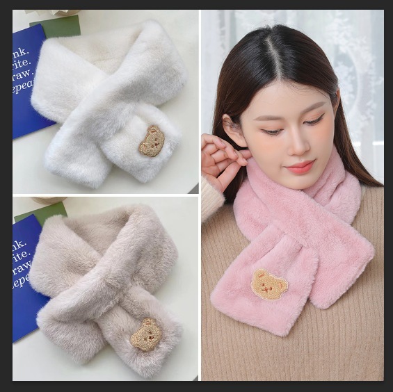 新しい冬のクマのスカーフ韓国語バージョンかわいいフェニックス厚く暖かいイミテーションラビットファー多用途ネックガードぬいぐるみクロススカーフ