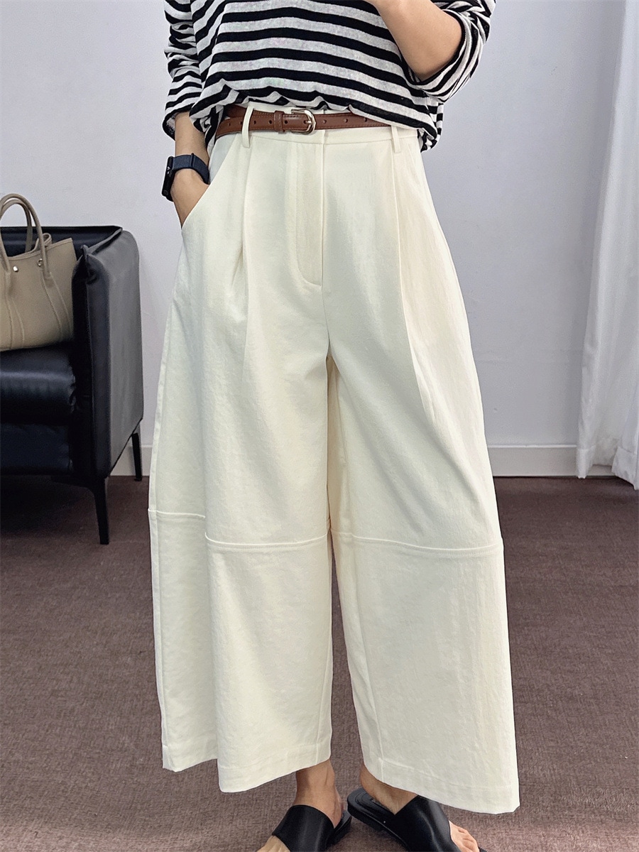 白の九分ワイドパンツの女性の新型aラインの高いウエストの垂れ感高級感のブレザーパンツはカジュアルです