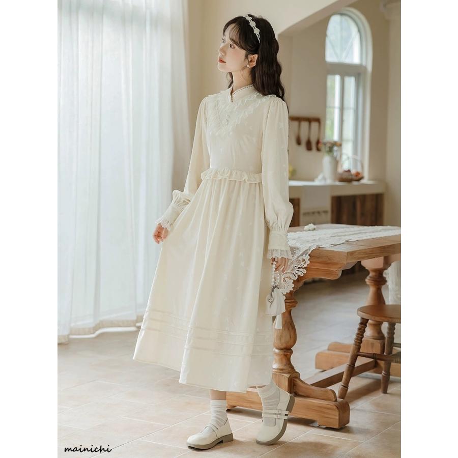 チャイナ風 ワンピース レディース チャイナ チャイナドレス チャイナボタン チャイナ服 中国風 衣装 長袖 赤 レッド 漢服 秋 大きい