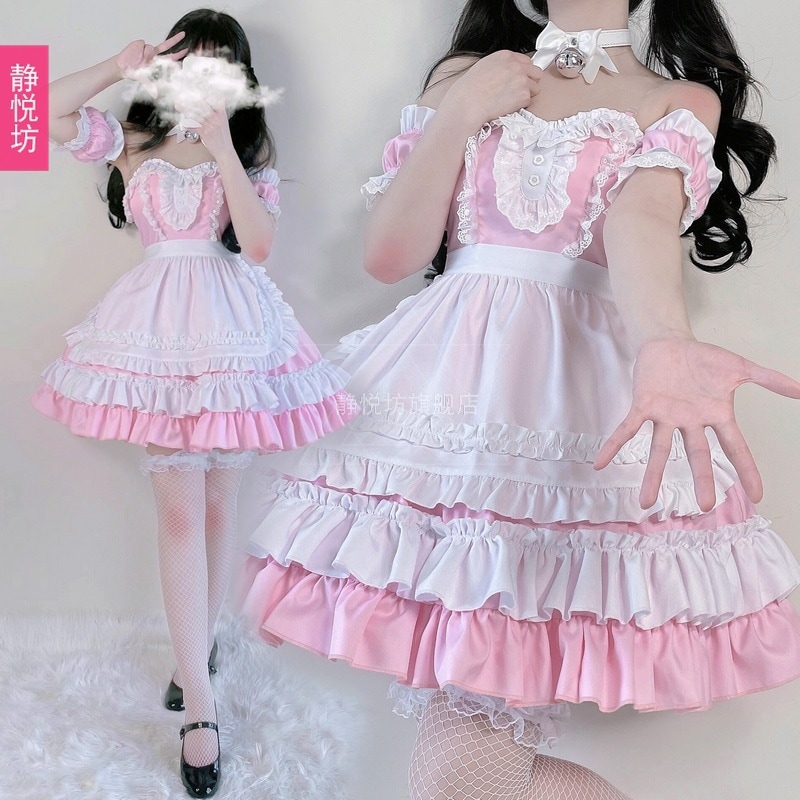 ピンクのアニメメイド衣装cos服二次元ロリータセクシーかわいい女の子ロリータサスペンダードレス 6,100円
