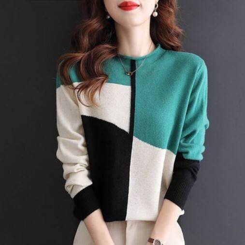 クーポン有トップス ニット セーター レディース 秋冬 春 きれいめ 長袖 ショート丈 長袖 クルーネック 襟なし スリム 細身 スマート 白 ホワイト 黒 ブラック 緑 グリーン くすみカラー M