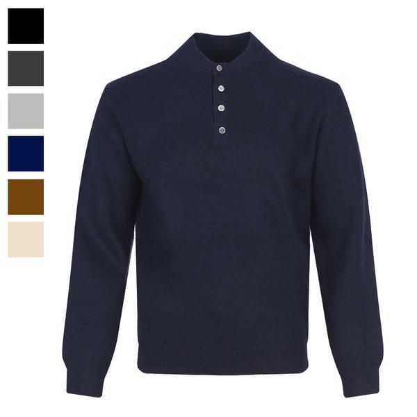 男性ポネヘンリーネックウール長袖ニットTシャツ AT-KN-Q040-ネイビー