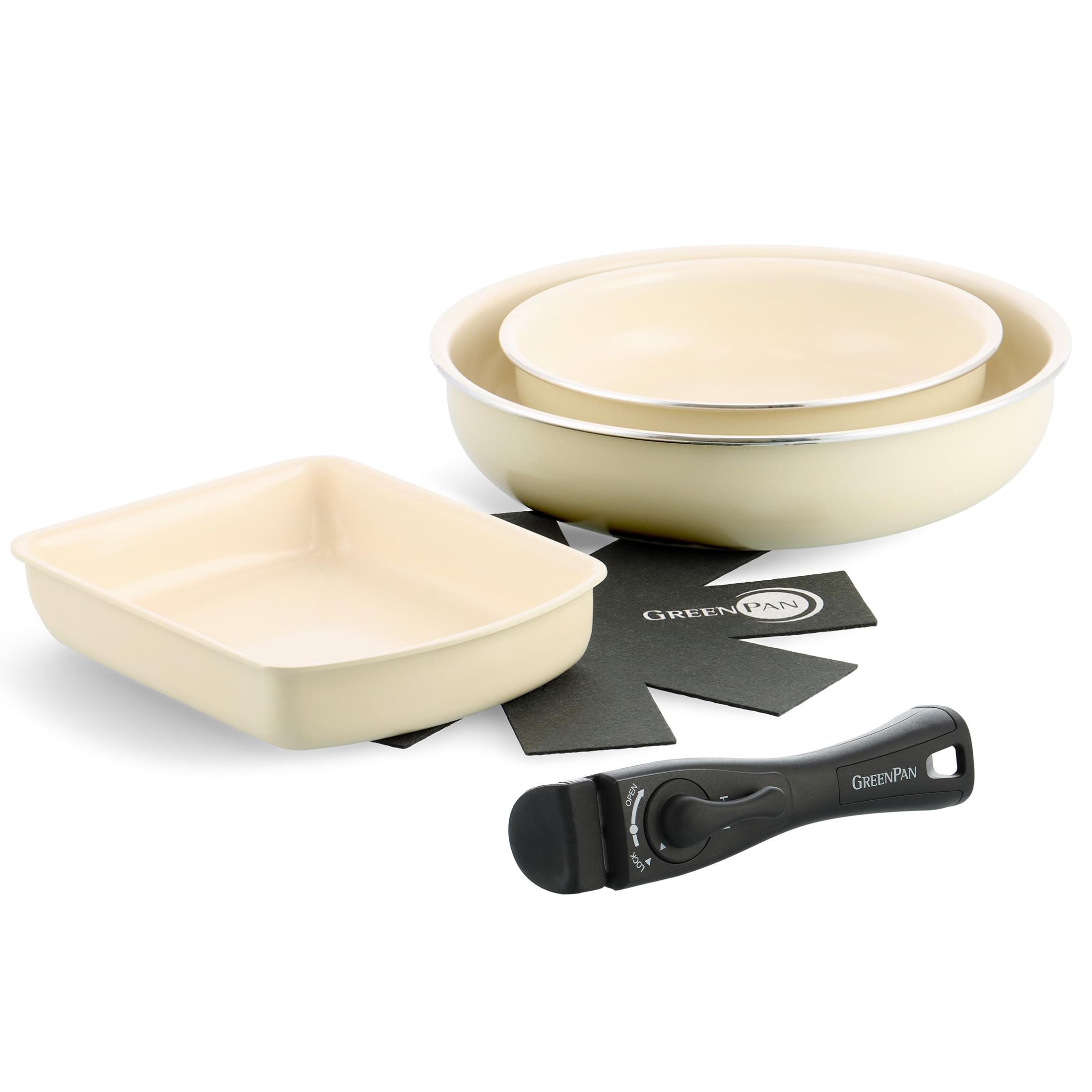 グリーンパン フライパン 5点セット 取っ手着脱式 IHガス火対応 セラミックコーティング PFASフリー 有害物質フッ素樹脂不使用 ダイヤモンド粒子配合 重ねて収納 オーブン調理可 【クリックシ
