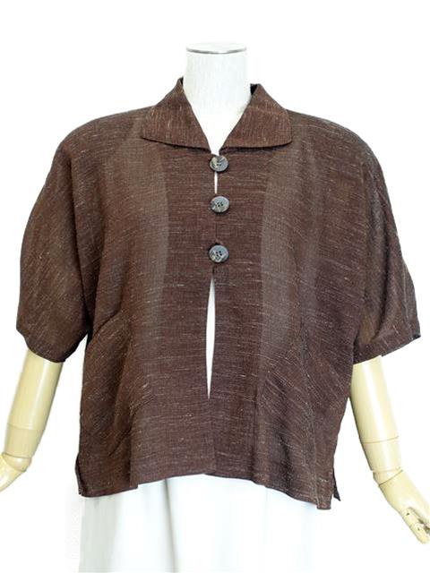 【訳あり】 DONNE DROIT 半袖 ジャケット 9 ブラウン アイボリー 【中古】