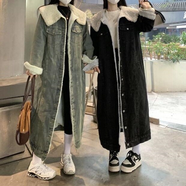 2024秋冬レディース デニムロングコートダウンジャケット裏起毛 防風防寒 暖かい韓国ファッション NMF44 2COLOR 4,875円