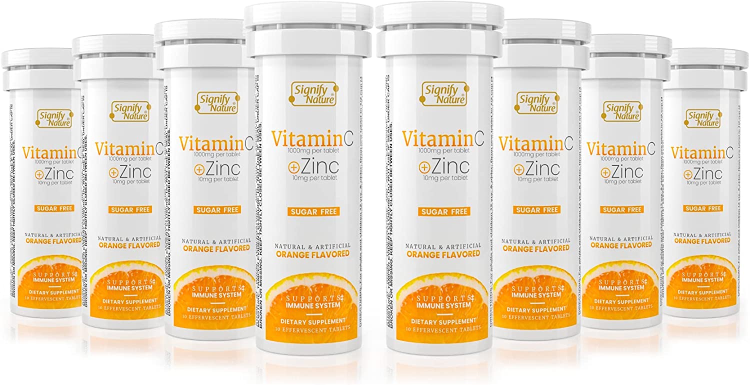 【Signify Nature ビタミン C 1000mg 免疫ブースター】 ビタミン C亜鉛砂糖不使用の発泡性錠剤抗酸化剤免疫サポート - 80 日分