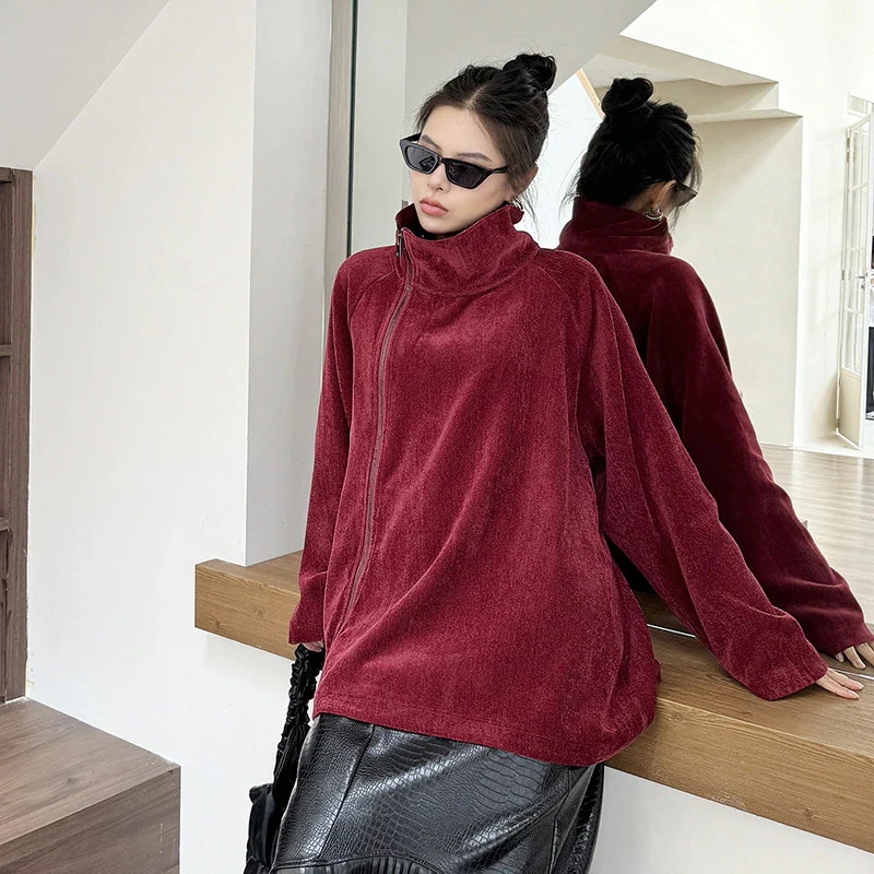 【J.Fashion】 2024秋冬新品 タートルネック ジャケット ファスナー トレーナー パーカー ハイネック ジャケット アウター メガ割30%制限