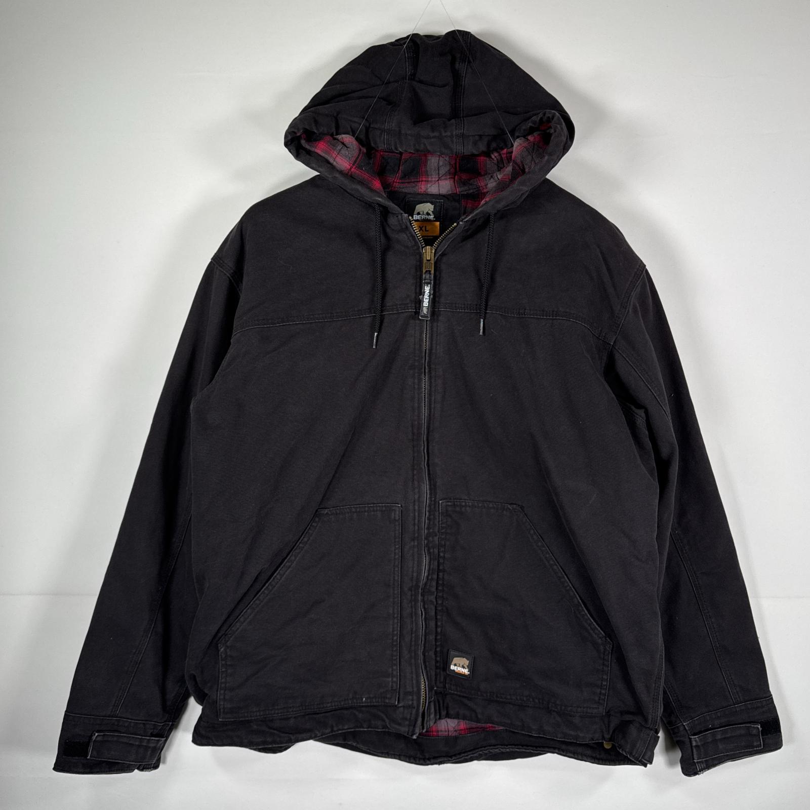 古着 BERNE ダック ワークジャケット アクティブジャケット風 パーカー フルジップ 中綿 XL ブラック メンズ 5,935円