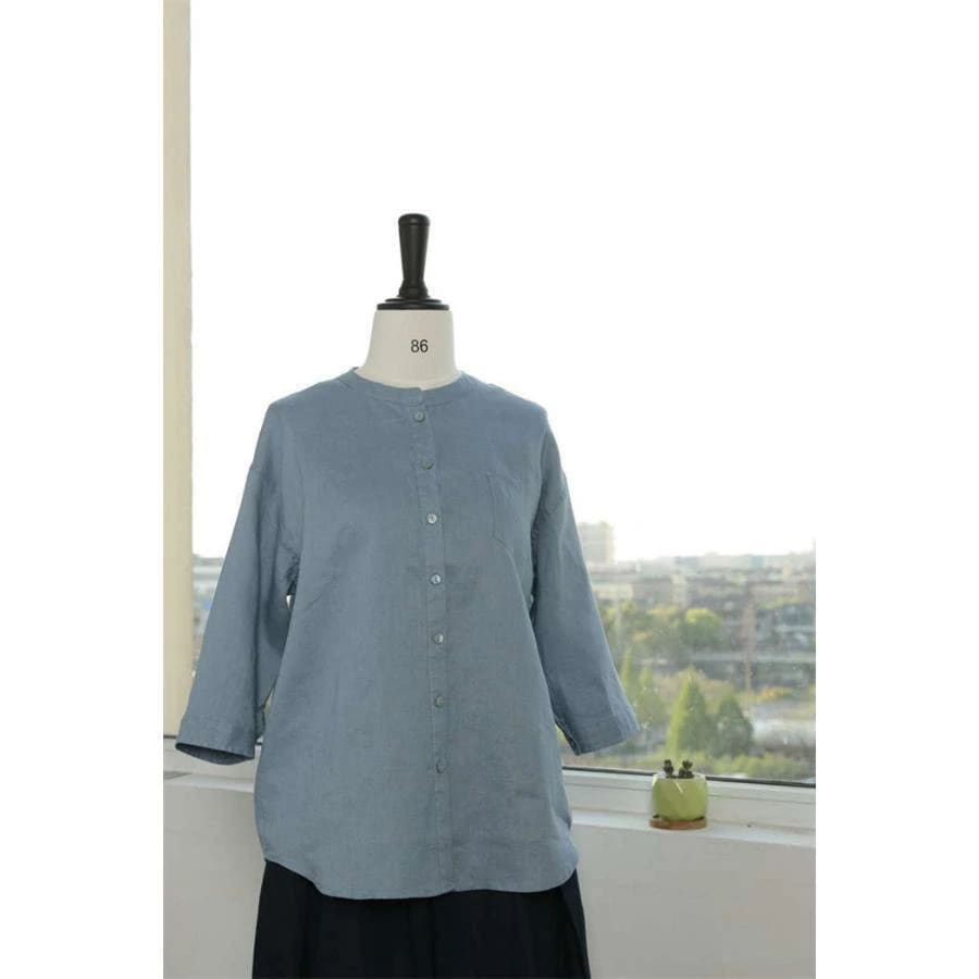 シャツ レディース シャツブラウス 春 夏 秋 リネン コットン 七分袖 無地シャツ トップス クルーネック 長袖トップス 綿 麻 カジュアル 無地 ナチュラル