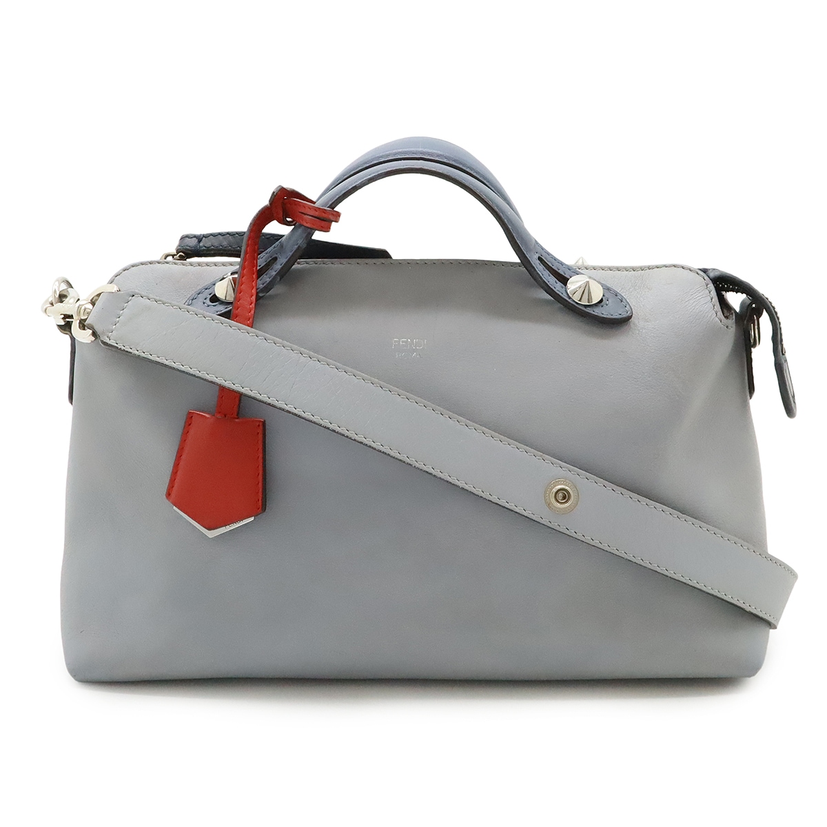 BY THE WAY バイザウェイ ミディアム ハンドバッグ 2WAY ショルダーバッグ レザー ブルーグレー ダスティーブルー レッド 8BL12