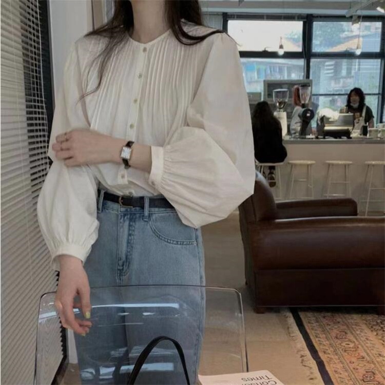 【1つ買うと10つ無料】女性用のホワイトランタンスリーブプリーツシャツ女性2025女性レイヤー 34,492円