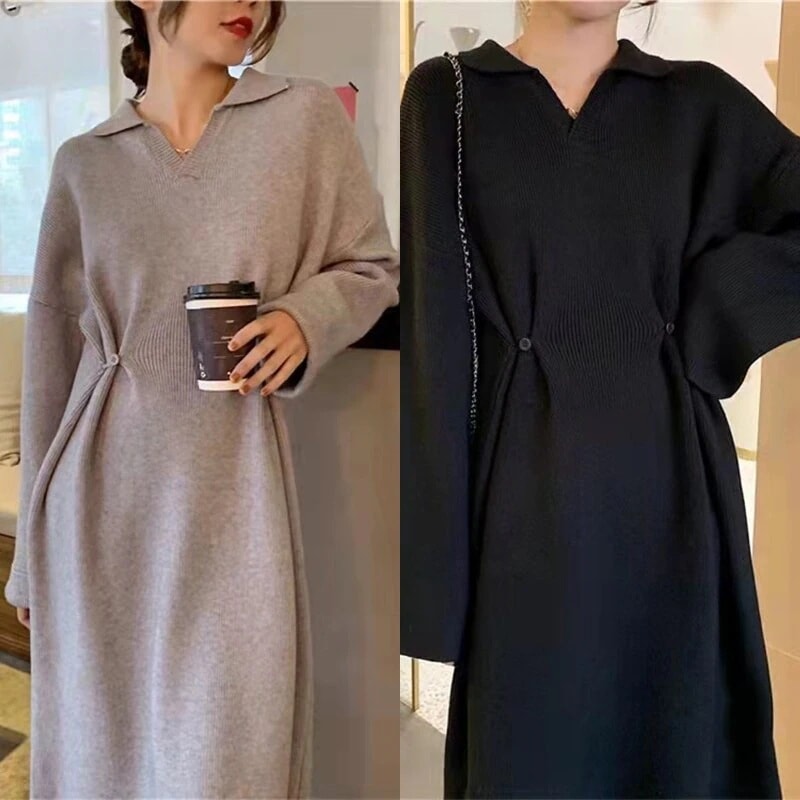 ニットワンピース POLOレディース マキシ丈 ロング丈 ゆったり 体型カバー 秋冬 コートコーデ