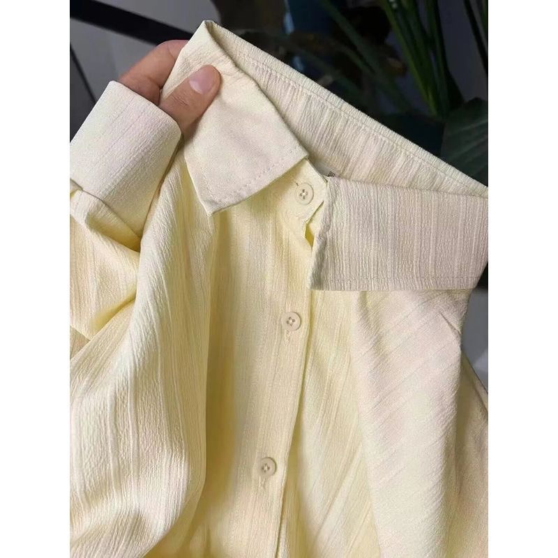 【1つ買うと10つ無料】女性用の黄色いシャツジャケット春と夏の薄いカジュアルカーディガンデンデリオンシャツルーズレイジースタイル