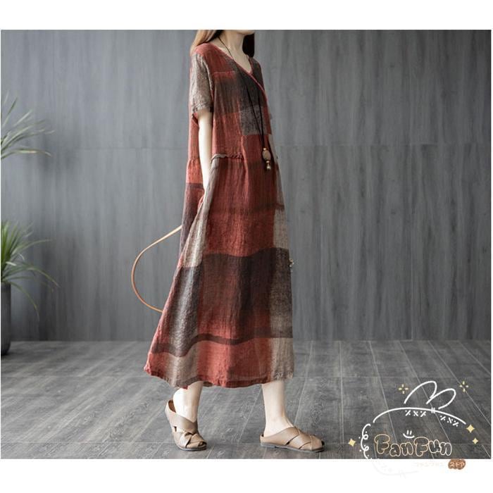 ロングワンピース レディース 半袖 夏 春夏 ワンピース ロング丈 Aライン 可愛い 体型カバー 春 夏 秋 カジュアル ゆるっとワンピース ママコーデ