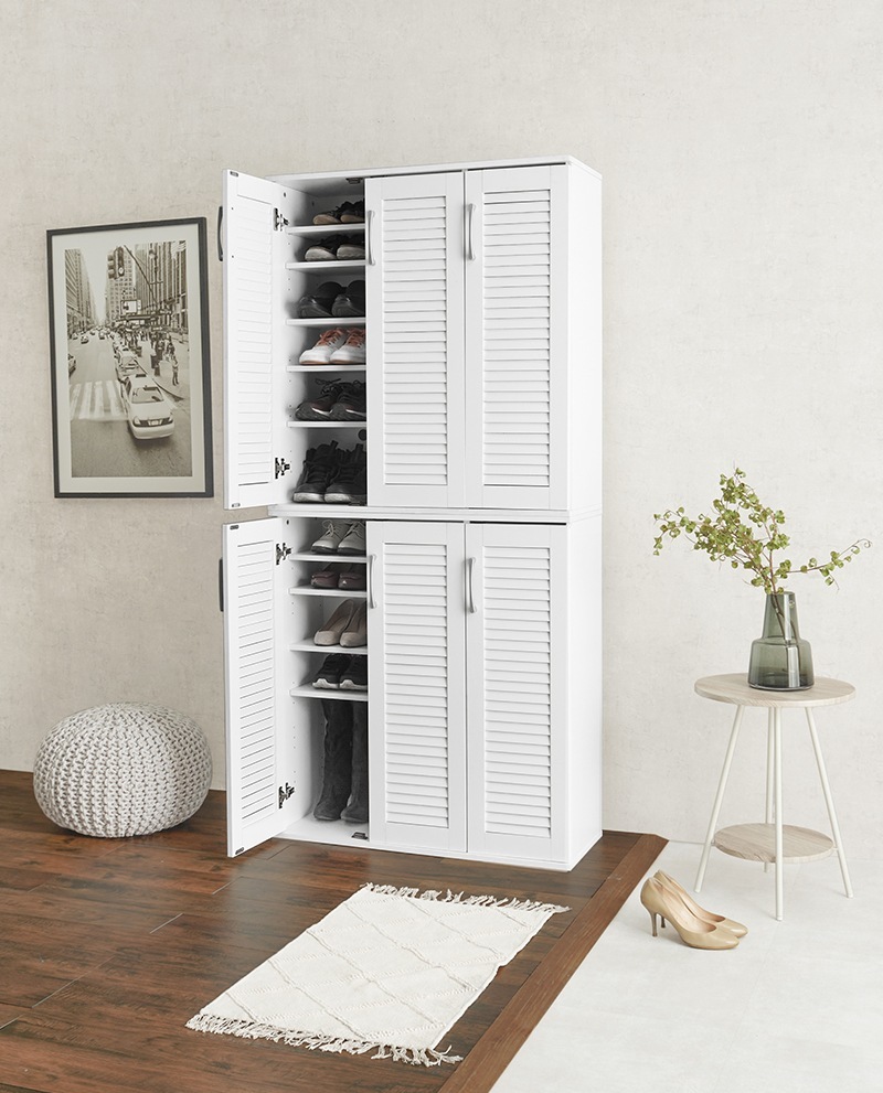 シューズボックス ラック 棚 下駄箱 靴箱 玄関収納 おしゃれ 木目 ナチュラルモダン 大容量 木製 薄型 扉付き ルーバー 通気性 幅89cm 2点セット