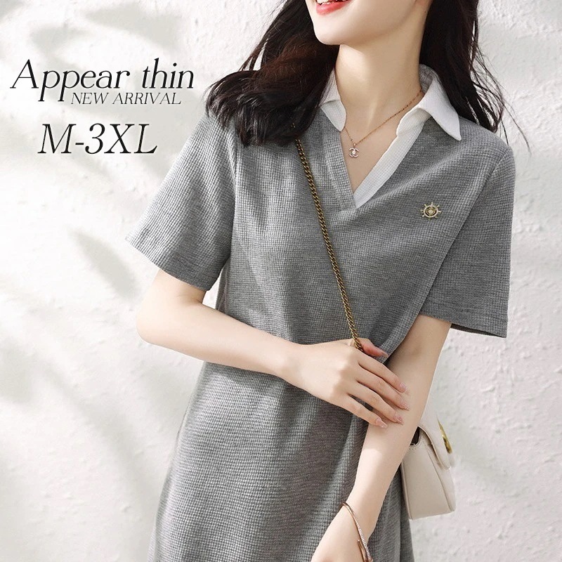 シンプルカジュアルワンピース アップ開襟 ミディアムストレート スカートシンプルでゆったりタイプ 韓国版デザイン Vネック 大人 上品 ベスト レディース おしゃれ 快適 夏 涼しい薄手ワンピース 女