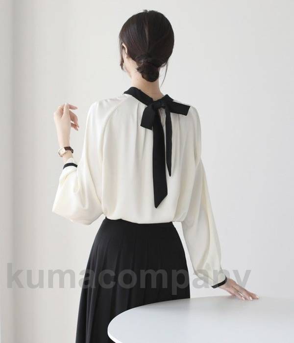バックリボン バイカラー ブラウス レディース 長袖 ボウタイブラウス プルオーバー トップス 春 秋 2Way 通勤服 オフィス バルーンスリーブ きれいめ 上品 大人可愛い おしゃれ 韓国 20代 9,269円