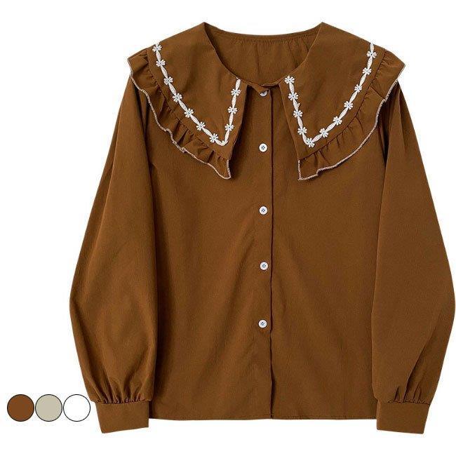 【】シャツ レディース 長袖 カジュアルシャツ 秋 女性用 前開き フレア ボタン トップス カジュアル ポリエステル オシャレ 通勤 新作 バレンタイン 2023 プレゼント