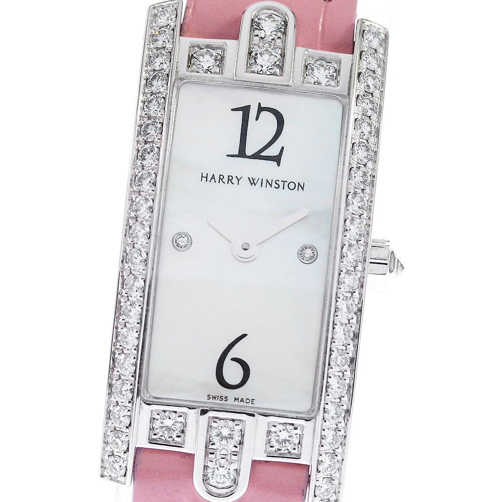 ハリーウィンストン HARRY WINSTON 332LQW アヴェニュー K18WG ダイヤベゼル 2P クォーツ レディース 良品 箱保証書付き_808848【中古】