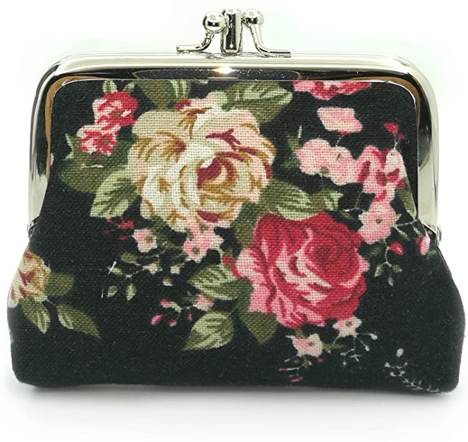 キュートフローラルバックルコイン財布ビンテージポーチキスロック小銭入れ財布#001