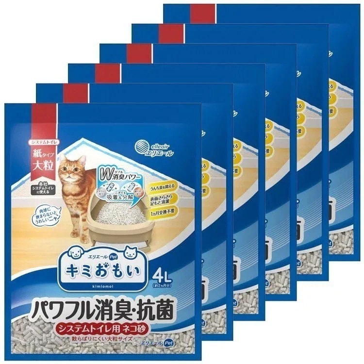 【6個セット】キミおもい パワフル消臭抗菌 システムトイレ用ネコ砂 大粒 4L 猫トイレ システムトイレ 猫用品 サンド 消臭 抗菌 大粒 1か月 ネコ エリエールペット 【D】