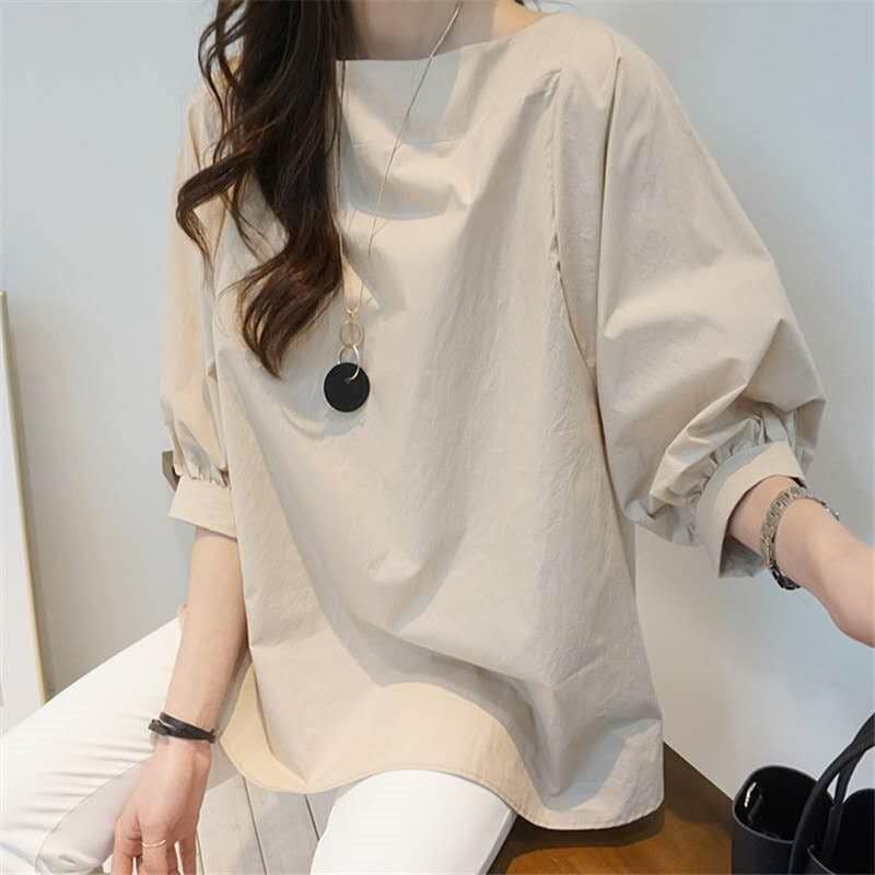パフスリーブブラウス トップス ブラウス 袖あり l 七分袖 ラウンドネック 綿 かわいい 大人可愛い きれいめ シンプル カジュアル 大人 上品 おしゃれ お洒落 大人可愛い 大人女子 こなれ