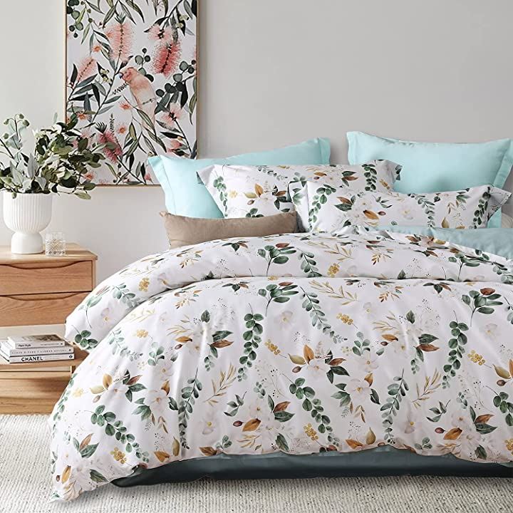 布団カバーセット 4点セット 通気性 60番手高密度織り オリジナル柄デザイン ベッドカバーセット おしゃれ 枕カバーx2 掛け布団カバーx1(Kaelyn, セミダブル・SD)