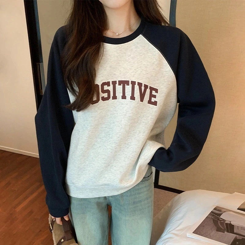 カシミヤタッチ ロンT ゆったり カジュアル コントラストカラー 花柄 スウェット レディース 春秋 新作 百掛け トップス