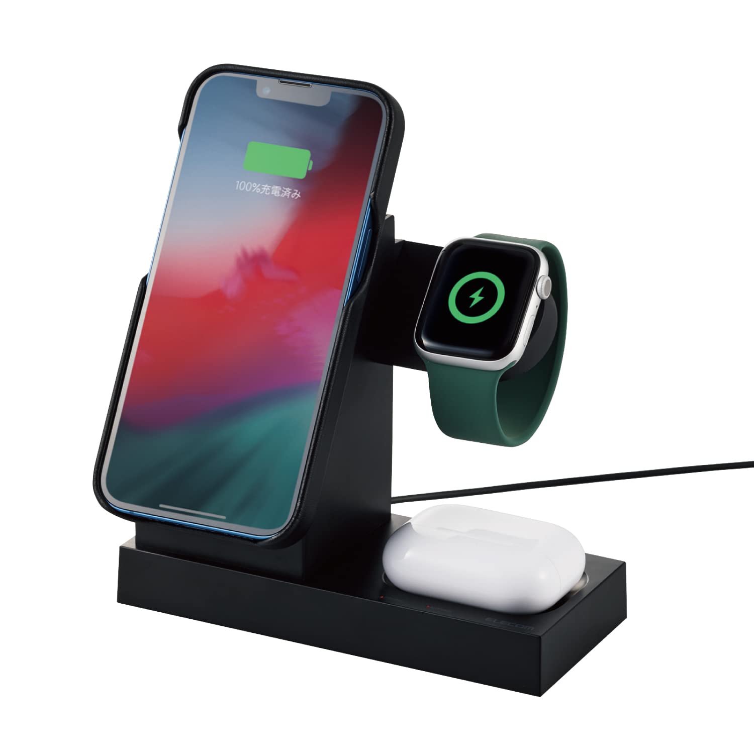 エレコム ワイヤレス充電器 マグネット内蔵 7.5W 5W スタンド 3in1 Apple Watch 充電器 はめ込み式 【Magsafe規格対応のi Phone 14/13/12Apple Wat