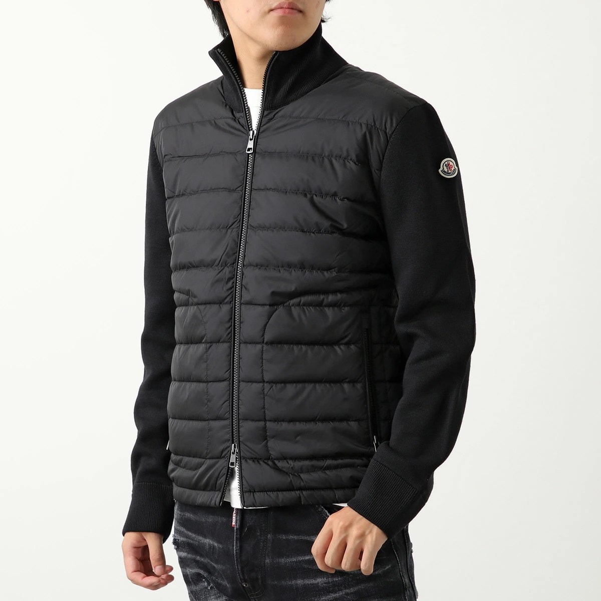 MONCLER モンクレール ダウンジャケット 9B50700 A9341 メンズ カーディガン アイコンパッチ ライトダウン切替 ニットブルゾン 999