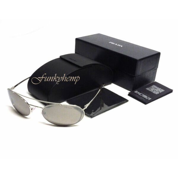 サングラス PRADANWT Authentic PR66V61 Oval Silver/Gray Polarized Sunglasses 51-20-140