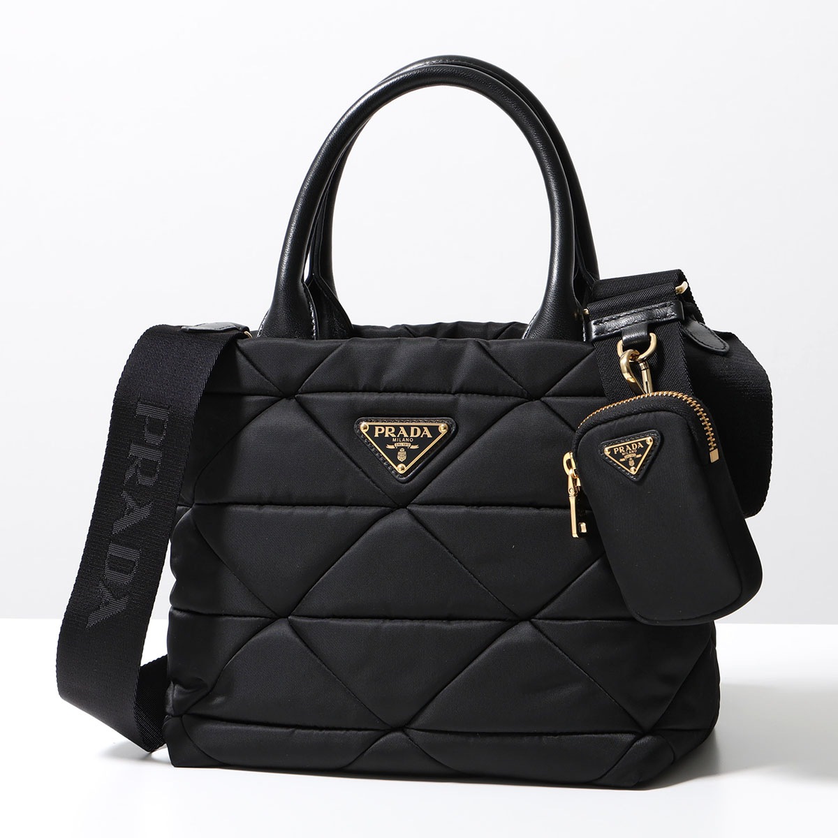PRADA プラダ トートバッグ 1BG373 RDJN レディース パデッド ナイロン キルティング 三角ロゴ ショルダーバッグ ミニポーチ付 鞄 カラー2色