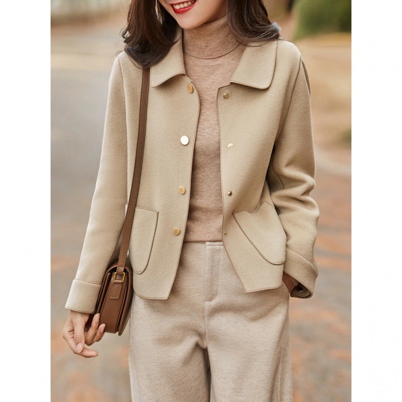 ステンカラーコートレディース秋冬40黒チェスタージャケットショット丈ラシャコートオーバー韓国風アウター通勤オシャレゆったり大人50 5,220円