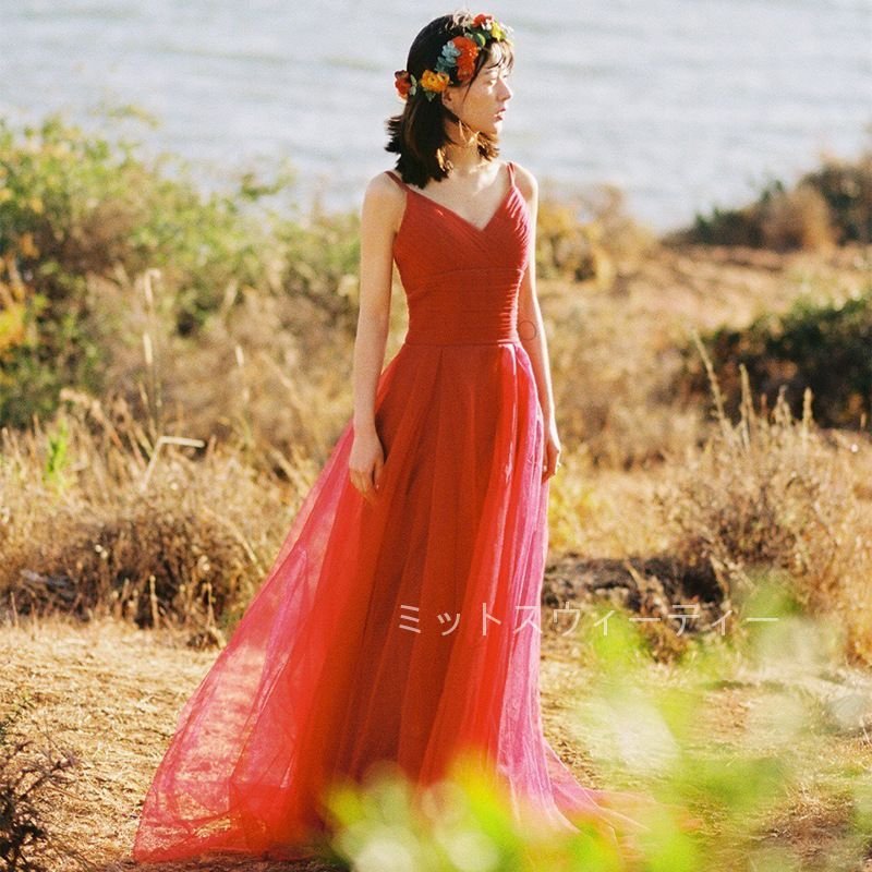 ロングドレス ウェディング イブニングドレス キャミソール カラードレス ドレス ピアノ演奏会 発表