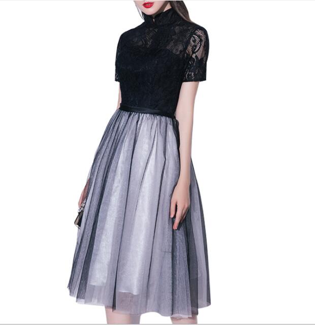 卒業式　パーティードレス　ワンピース　結婚式　発表会　レース　二次会　披露宴　演奏会　袖あり　黒 5,529円