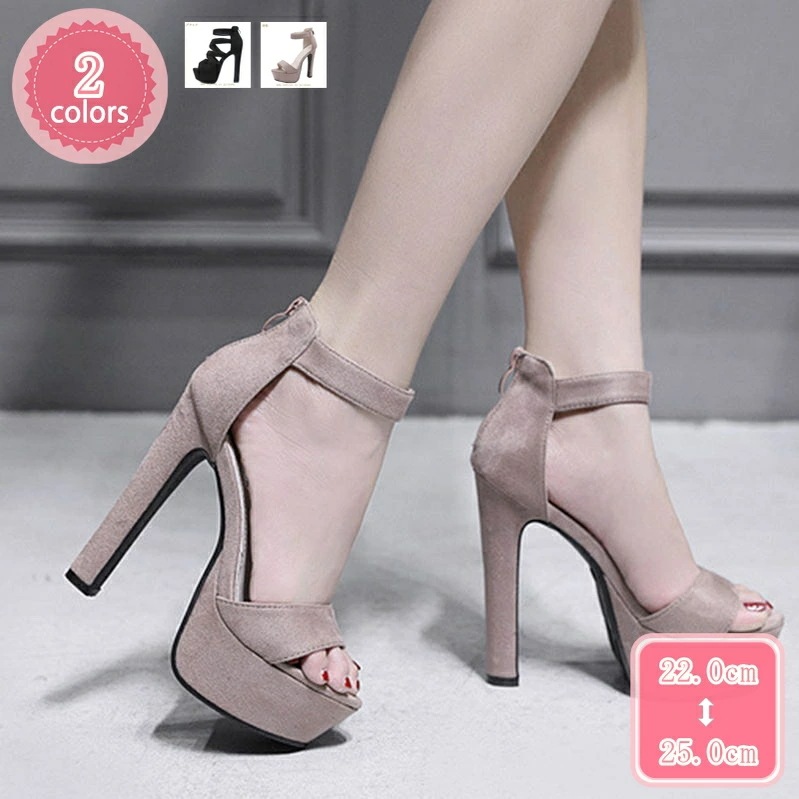 777円OFFクーポン サンダル 痛くない ハイヒール パンプス オープントゥ 美脚サンダル 14cmヒール スエード 太ヒール 大きいサイズ キャバクラパンプス キャバ レディース バックファスナー