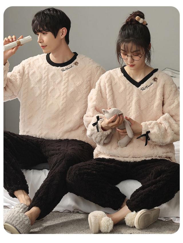 ペアパジャマ ルームウェア モコモコ ペアルック カップル パジャマ レデイース メンズ 寝巻き 上下セット お揃い パジャマ スウェット 厚手 冬