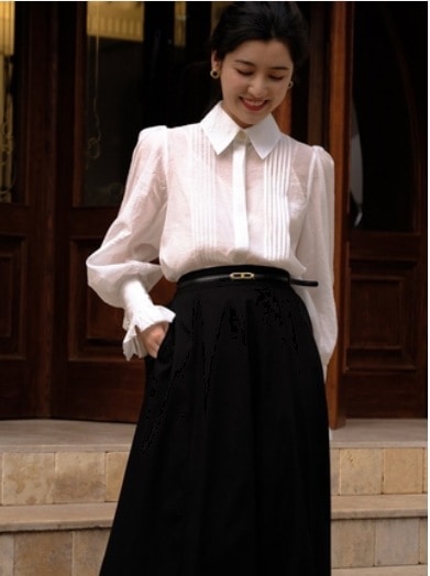 トップス シャツ 白シャツ ブラウス ストレート 春 無地 ポロカラー 長袖 ボタン 通勤 袖あり パフスリーブ フレアスリーブ ホルンスリーブ 襟付き かわいい 大人可愛い きれいめ 大人 上品 7,542円