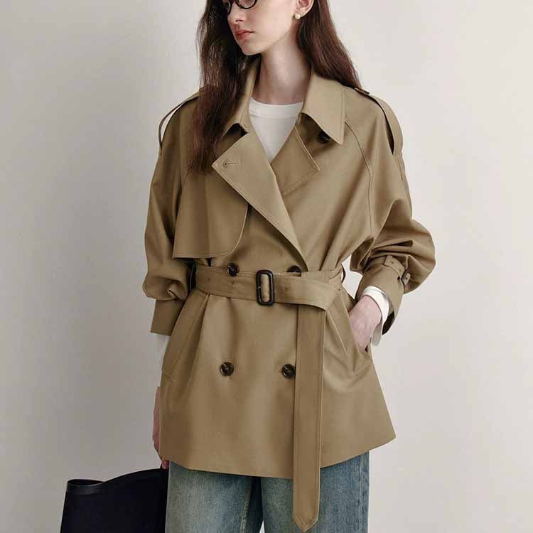 ノーカラーコート気質/トレンチコート/ウエスト引き締め/英伦風/百掛け/おしゃれカジュアル/コート