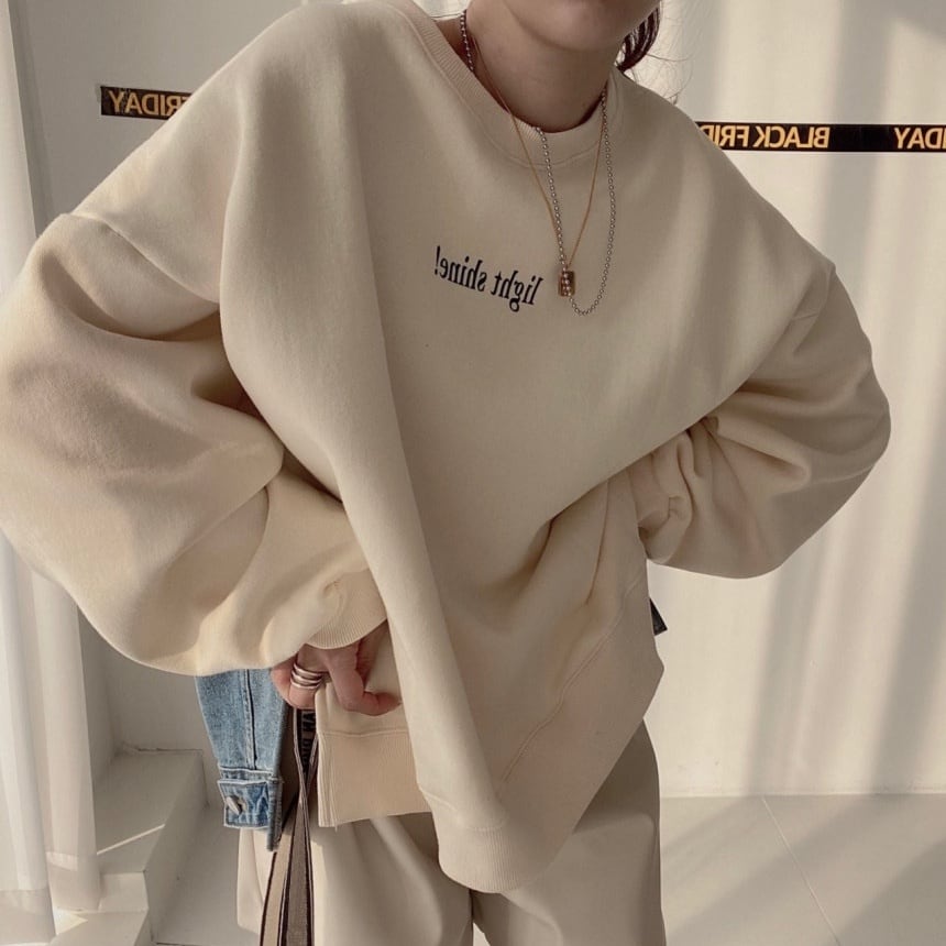 レディース プルオーバー トップス 長袖 ゆったり 切り替え デニム アプリコット グレー 灰色